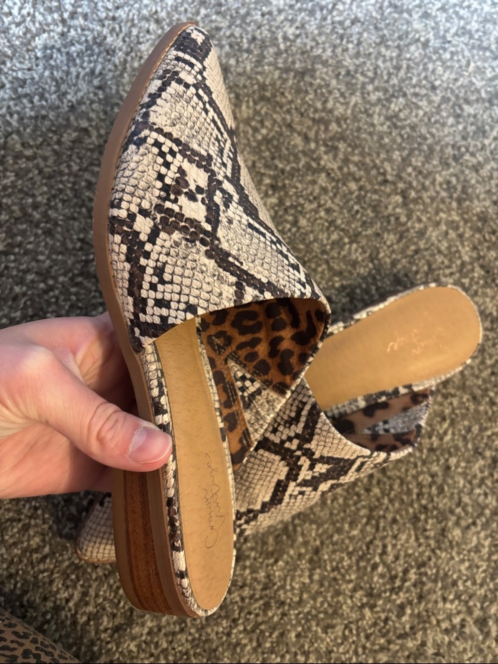 Crown Vintage Snake-Print Pointed Toe Mules - Beige & Black - Picture 3 of 3